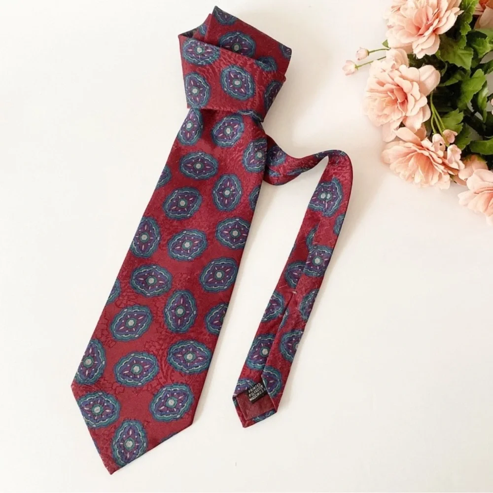 Vintage Christian Dior Burgundy Satin Paisley Print NeckTie